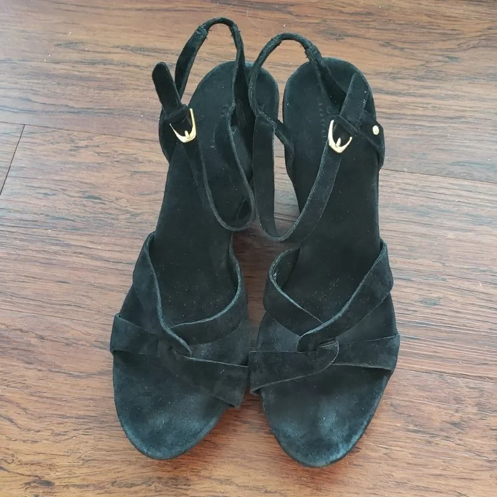 UGG Black Suede Wedge Sandals Size 8.5
